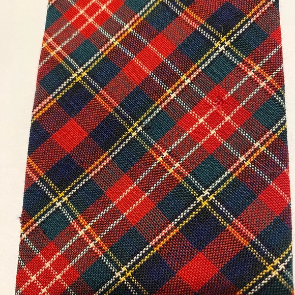 VTG Ugly Christmas Wool Plaid Tie Party Red Greenish Black Novelty w/ Moth Holes - Picture 10 of 12